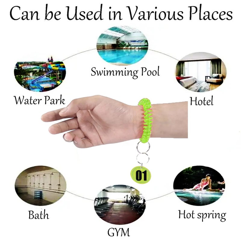 Smanzu Pack of 60 Colorful Wrist Coil Keychain Wristband Spiral Key Ring Bracelet Key Holder for Pool Gym ID Badge(Assorted Color) - Image 5